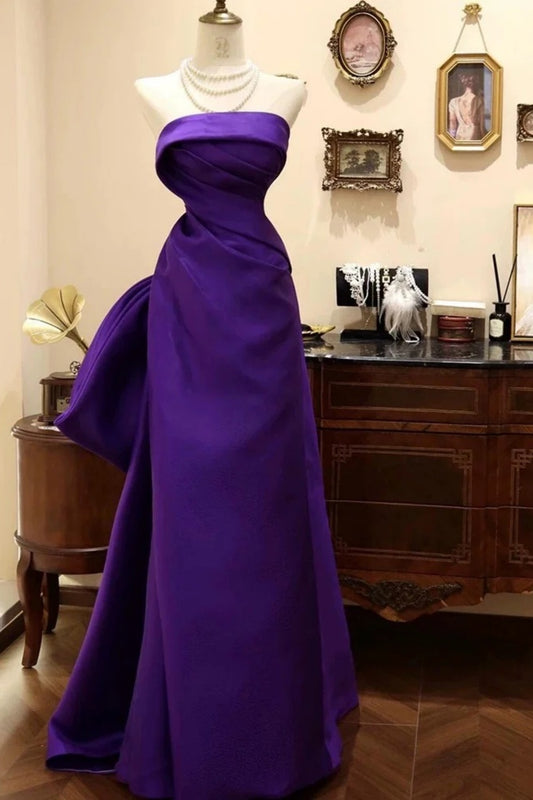 NiceVestidos - Robe de bal longue en satin violet rétro minimaliste et élégante NV6086