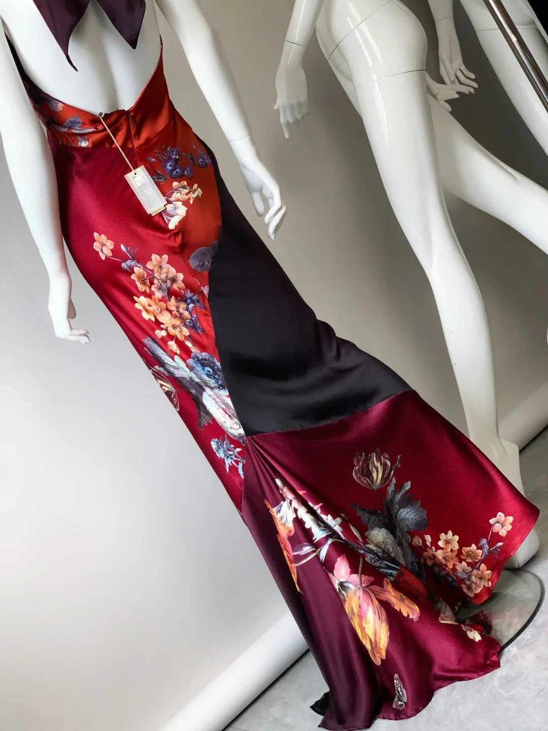 Red Charming Floral Long Satin Prom Dress Evening Dress Party Dress nv5137