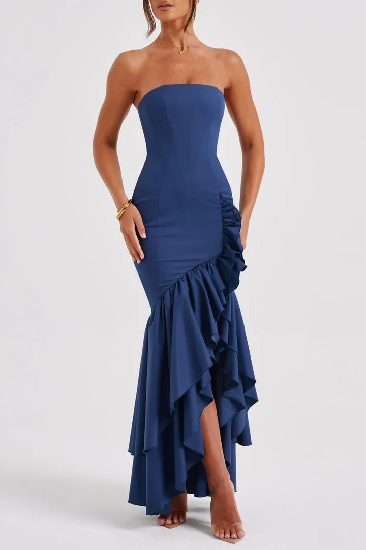 Ruffled Tiered Slit Sleeveless Midi Dress nv1620