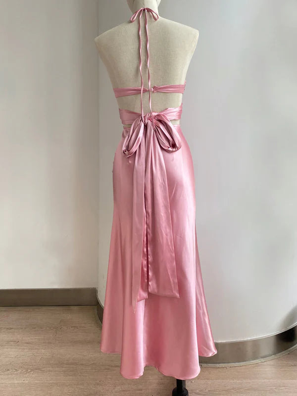 Pink fashion elegant sling bow backless design long ball gown evening dress dress birthday party dress nv1648
