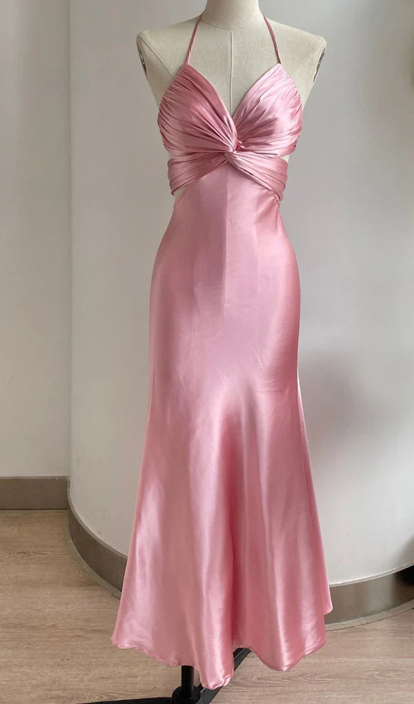 Pink fashion elegant sling bow backless design long ball gown evening dress dress birthday party dress nv1648