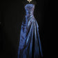 Navy Blue Gorgeous Shiny Vintage Fashion Off Shoulder Exquisite Beading Long Satin Elegant Ball Gown Party Dress Prom Dress nv3852