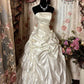 Ivory White Fashion Elegant Floral Applique Long Satin Ball Gown Evening Dress Off Shoulder Sleeveless Pleated Satin Wedding Dress nv3850
