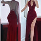 Red Beautiful Fashion Sexy Elegant V-neck Backless Long Chiffon Mermaid Slit Ball Gown Party Dress Evening Dress Prom Dress nv3851