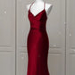 Burgundy Sexy Exquisite Beaded Mermaid Spaghetti Strap Floor Length Satin Backless Ball Gown Evening Gown Party Dress nv3601