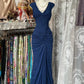 Navy Blue Vintage Fashion Mermaid V Neck Floor Length Evening Gown Prom Dress Party Dress nv4293