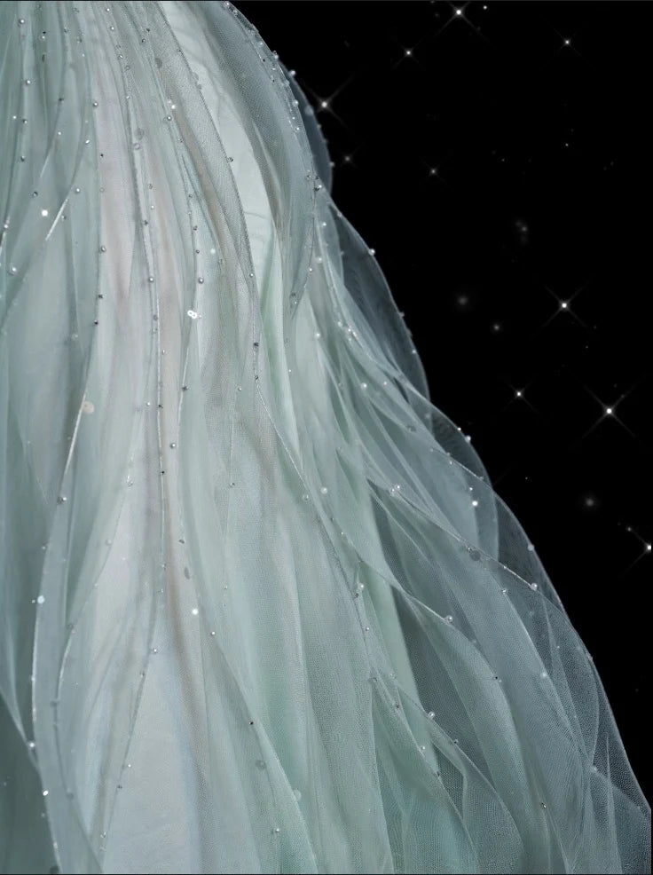 Green gorgeous elegant vintage fashion exquisite beading A-line sweetheart tulle floor length formal evening gown ball gown nv3858