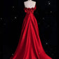 Pretty A line Strapless Satin Long Red Prom Dress Evening Dress Formal Dress nv4234