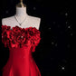 Pretty A line Strapless Satin Long Red Prom Dress Evening Dress Formal Dress nv4234