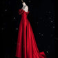 Pretty A line Strapless Satin Long Red Prom Dress Evening Dress Formal Dress nv4234