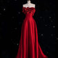 Pretty A line Strapless Satin Long Red Prom Dress Evening Dress Formal Dress nv4234