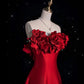 Pretty A line Strapless Satin Long Red Prom Dress Evening Dress Formal Dress nv4234