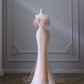 Pink gorgeous shiny beautiful fashionable elegant off-shoulder sequined long mermaid slim prom dress evening dress nv3792
