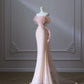 Pink gorgeous shiny beautiful fashionable elegant off-shoulder sequined long mermaid slim prom dress evening dress nv3792