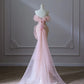 Pink gorgeous shiny beautiful fashionable elegant off-shoulder sequined long mermaid slim prom dress evening dress nv3792