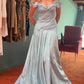 Classy Mermaid Off The Shoulder Light Sky Blue Satin Evening Dress Prom Dresses nv4152
