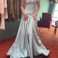 Classy Mermaid Off The Shoulder Light Sky Blue Satin Evening Dress Prom Dresses nv4152