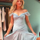 Classy Mermaid Off The Shoulder Light Sky Blue Satin Evening Dress Prom Dresses nv4152