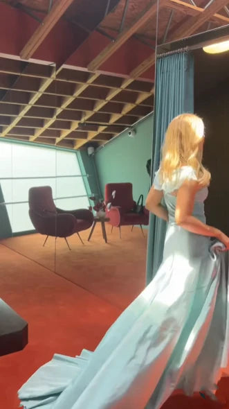 Classy Mermaid Off The Shoulder Light Sky Blue Satin Evening Dress Prom Dresses nv4152