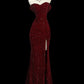 Classy Mermaid Sweetheart Red Slit Sequin Long Evening Gowns Prom Dress nv4151
