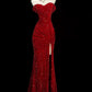 Classy Mermaid Sweetheart Red Slit Sequin Long Evening Gowns Prom Dress nv4151