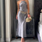 Gray  SEXY SOLID BACKLESS HALTER DRESS nv1658