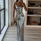 Silver Fashion Sequin Sexy Bodycon Halter Ball Gown Mermaid Evening Dress nv1799