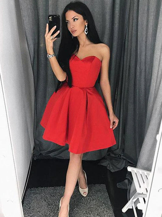 Simple Sweetheart Neck Red Prom Dresses, Red Homecoming Dresses nv1515