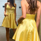 Simple V Neck Backless Yellow Satin Long Prom Homecoming Dresses, Backless Yellow Formal Graduation Evening Dresses nv1514