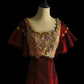 Burgundy Gorgeous Retro Fashion Sophisticated Elegant Gold Floral Beaded Long Tulle Chiffon lace Ball Gown Evening Gown Party Dress Prom Gown nv3899