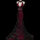 Purple Luxury Gorgeous Elegant V-neck Exquisite Gem Beading Long Mermaid Slim Satin Tulle Floor-length Trailing Ball Gown Evening Gown Party Dress nv3922