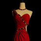 Red Gorgeous Retro Fashion Elegant Exquisite Beaded Waistless Long Satin Floor-Length Trailing Prom Dress Evening Dress Prom Dress nv3942