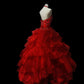 Red Gorgeous Retro Fashion Exquisite Beaded Long Satin Floor Length Prom Dress Evening Gown nv3917