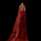 Red luxury gorgeous elegant exquisite gemstone floral beading long satin tulle floor length trailing ball gown evening dress party dress prom dress with cape nv3918