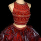 Red luxury gorgeous elegant exquisite gemstone beaded long tulle floor length ball gown evening dress two piece set nv3920