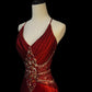 Red Gorgeous Elegant Exquisite Gem Beads Long Satin Floor Length Trailing Ball Gown Evening Gown Party Dress Prom Gown nv3919