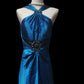 Blue Stylish Elegant Exquisite Gemstone Beaded Long Satin Floor Length Ball Gown Evening Gown Party Dress Prom Gown nv3900