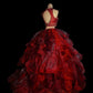 Red luxury gorgeous elegant exquisite gemstone beaded long tulle floor length ball gown evening dress two piece set nv3920