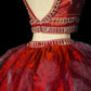 Red luxury gorgeous elegant exquisite gemstone beaded long tulle floor length ball gown evening dress two piece set nv3920