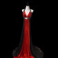 Black red gorgeous retro fashionable V-neck elegant and exquisite sequined long satin floor-length tail ball gown evening dress prom dress nv3943
