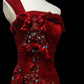 Red Gorgeous Retro Elegant Fashion Exquisite Gemstone Beads One Shoulder Long Floor-length Satin Evening Dress Prom Dress Prom Dress nv3915