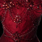 Red luxury gorgeous elegant exquisite gemstone beaded long tulle floor length ball gown evening dress nv3921