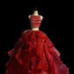 Red luxury gorgeous elegant exquisite gemstone beaded long tulle floor length ball gown evening dress two piece set nv3920