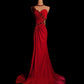 Red Gorgeous Retro Fashion Elegant Exquisite Beaded Waistless Long Satin Floor-Length Trailing Prom Dress Evening Dress Prom Dress nv3942