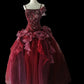 Red Gorgeous Delicate Elegant Floral Beaded Long Tulle Ball Gown Evening Gown Prom Dress nv3898