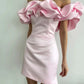 Dinner  New Short Sleeve Off-the-shoulder Fashion Temperament Tight Wooden Ear Age-reducing Solid Color Dress nv1625