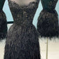 Strapless Beaded Burgundy/Pink/Black Lace Feather Short Prom Dresses, Burgundy/Pink/Black Lace Homecoming Dresses, Burgundy/Pink/Black Formal Graduation Evening Dresses nv1480