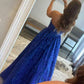 Strapless Navy Blue Lace Long Prom Dresses Evening Dresses with Pocket nv1558