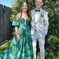 Strapless V Neck Green Long Prom Dresses, V Neck Green Formal Dresses, Green Evening Dresses with Train nv1504