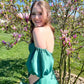 Strapless V Neck Green Long Prom Dresses, V Neck Green Formal Dresses, Green Evening Dresses with Train nv1504